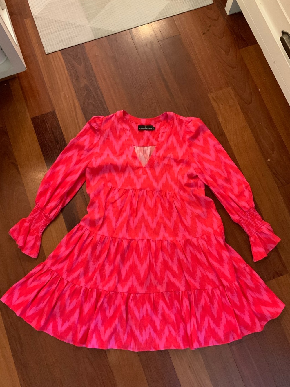 Pomander Place Pink and Red Chevron Tiered Dress